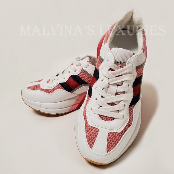 GUCCI SNEAKERS RHYTON WHITE PINK WEB DETAIL MESH SHOES sz 37 G 7 US - Picture 3 of 16